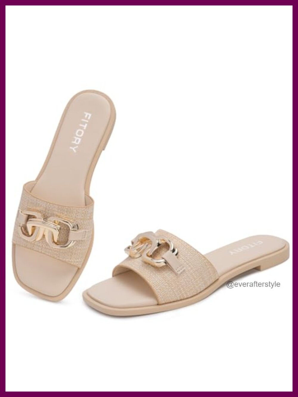 FITORY Womens Flat Slide Sandals Faux Leather Open Toe Slip On for Summer Beach